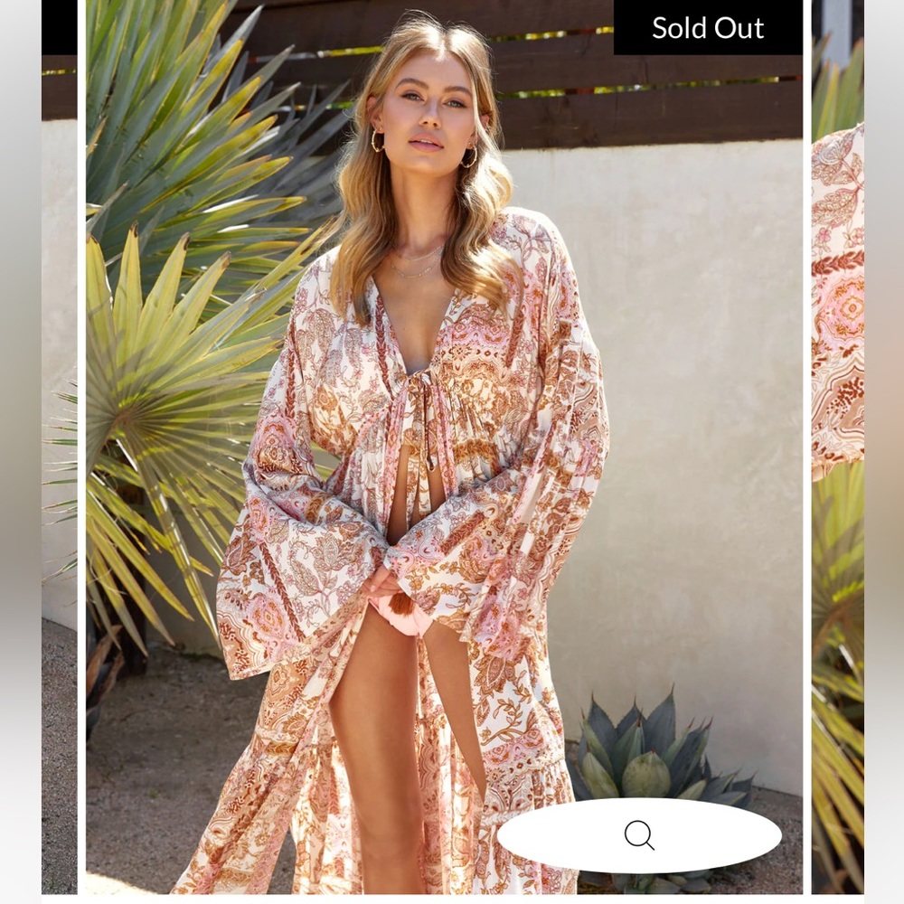 Leighton printed bell sleeve tassle tie Kimono